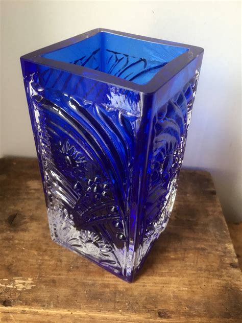 Scandinavian Cased Glass Vase In Cobalt Blue Designed By Josef Schott For Smalandshyttan