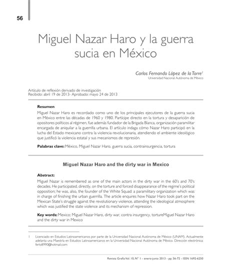 Pdf Miguel Nazar Haro Y La Guerra Sucia En México