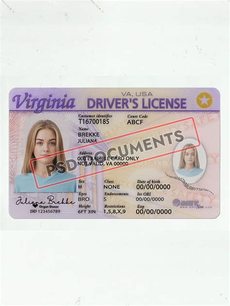 Virginia Drivers License Psd Template Psd Documents