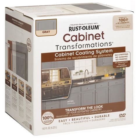 The transformation kit includes deglosser and a scrub pad to help you clean the surfaces to be painted. Rust-Oleum Transformations 1 qt. Gray Cabinet Small Kit-302137 - The Home Depot