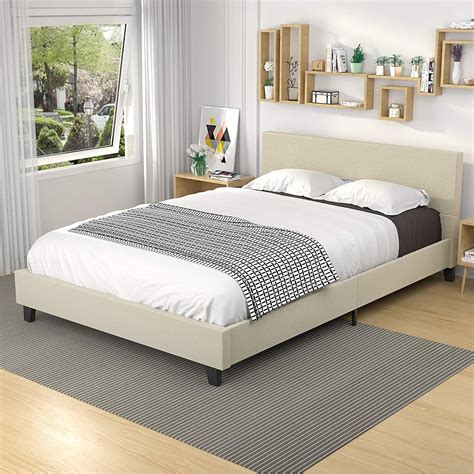 Mecor Upholstered Linen Full Size Platform Bed Metal Frame Mattress