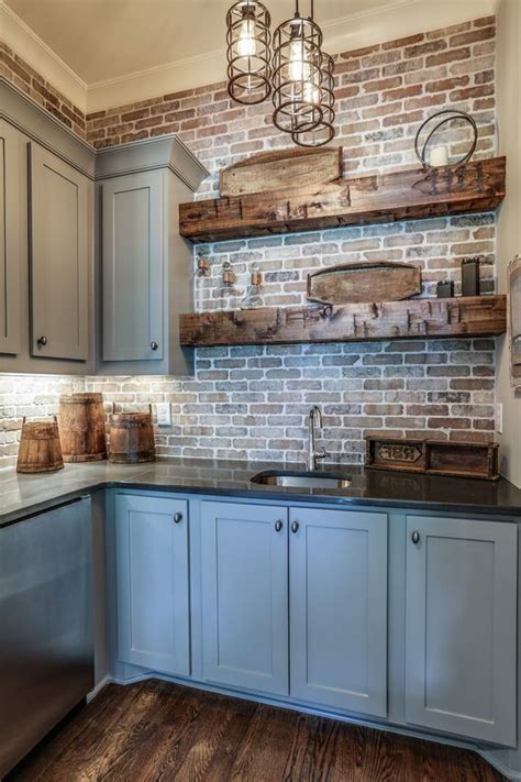 Painted shiplap accent walls in rich colors. Farmhouse Kitchen With New England Fieldstone Accent Wall ...