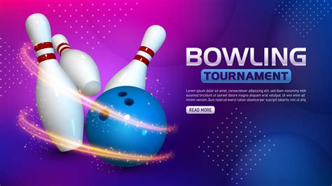 Bowling Tournament Template Realistic Bowling Strike Widescreen Vector Illustration 12406064