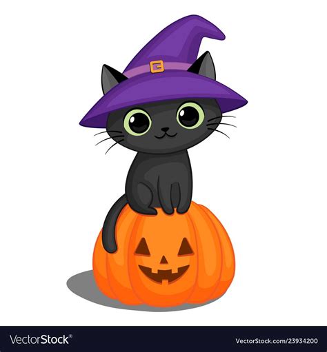 Cute Black Cat In A Witch Hat Sitting On A Halloween Pumpkin Download
