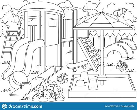Playground Coloring Book Page Animals Cartoon Coloring Page Outline