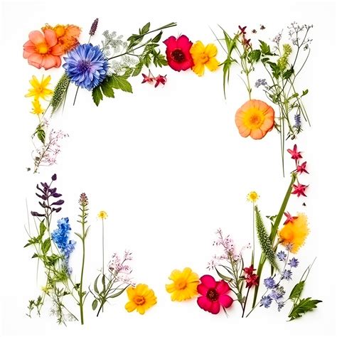 Premium Ai Image Square Floral Frame With Watercolor Flowers Border