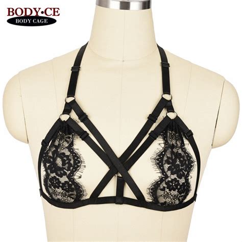 Soft Cup Sheer Bralette Black Lace Bondage Body Harness Lingerie Cage