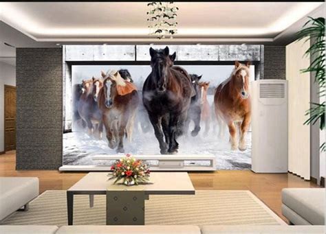 3d Wallpaper Running Horses Mural Animal Wallpaper Custom Photo