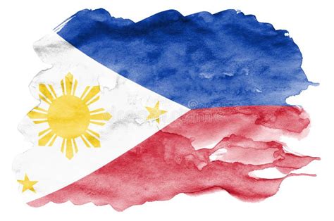 Philippines Flag Is Depicted In Liquid Watercolor Style Isolated On