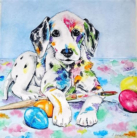 Rainbow Dog Watercolor Painting By Svetlana Vorobyeva 2019