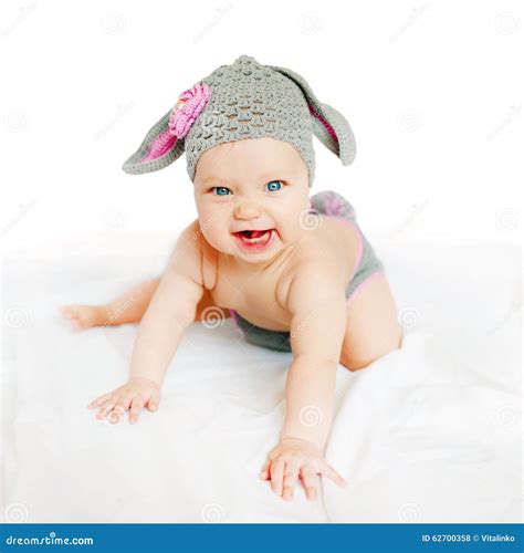 Smiling Baby In Costume Bunny Or Lamb Stock Photo Image Of Animal