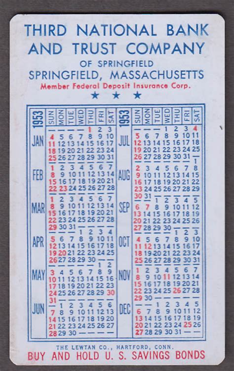 Be safe and happy 4th! Third National Bank & Trust Springfield MA pocket calendar ...