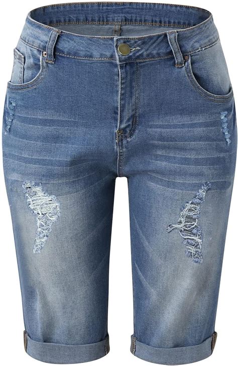 jeans shorts damen knielang zerrissen sommer sexy frauen kurze hose denim stretch grosse grössen