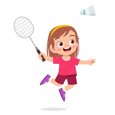 Premium Vector Happy Cute Girl Play Train Badminton
