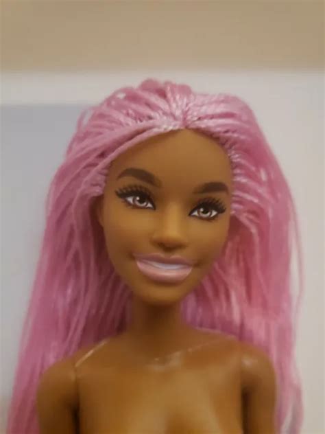 Nude Barbie Extra Doll Very Long Pink Hair Braids Smiling