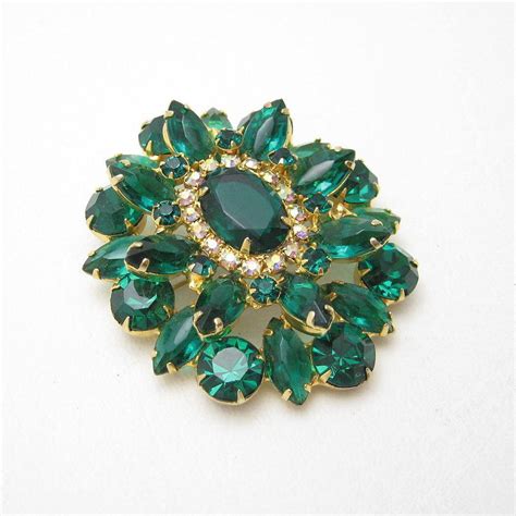 Large Green Rhinestone Brooch Vintage Jewelry P6652 By Purpledaisyjewelry On Etsy