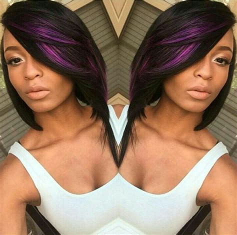 Black Bob Purple Highlights Hair Color For Black Hair Purple Hair