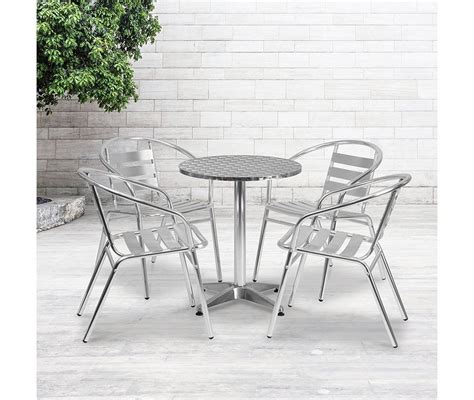 235 Round Aluminum Indoor Outdoor Table Set With 4 Slat Back Chairs