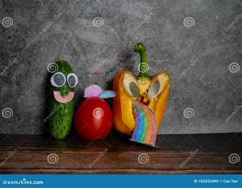 Funny Vegetables With Funny Faces Vegetables Characters Stock Image