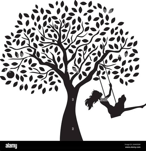 Young Woman And Tree Swing Vector Stock Vector Image And Art Alamy