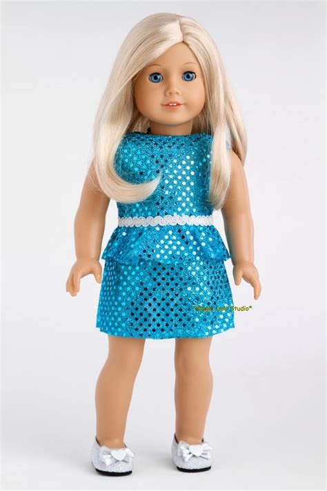 [am169] free shipping american girl doll dress 100pcs blue sequin dress for 18 american girl