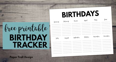 Free Printable Birthday Calendar Template Paper Trail Design
