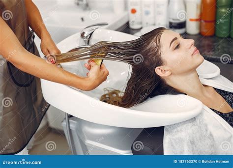 Woman Washing Head In A Hairsalon Stock Photo Image Of Hand Customer