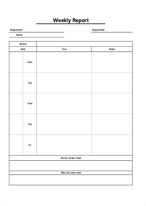 Weekly Report Templates Excel Free Download