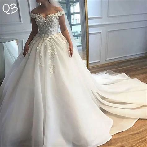 Custom Made Wedding Dresses 2019 Ball Gown Big Train Tulle Lace