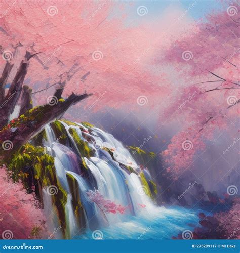 Waterfall Painting Stock Illustration Illustration Of Plant 275299117