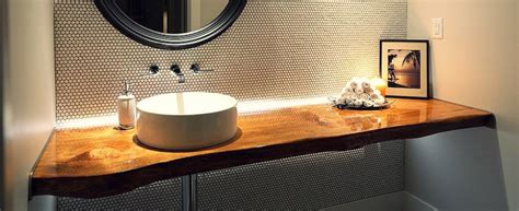 Live edge vanity wood sink shelf solid character rustic floating bathroom shelves wooden shelf bathroom vanity countertop. Fall Trends: Redefining a Modern Bathroom with a Live Edge ...