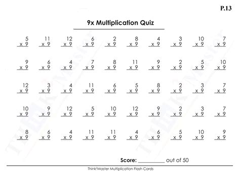 Multiplication Worksheets 9x