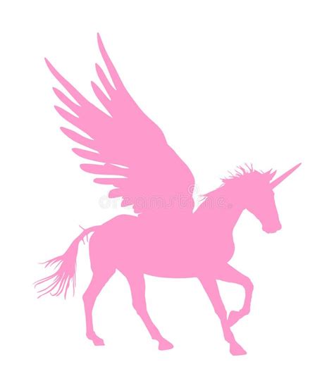 Cute Magic Pink Unicorn Pegasus Vector Silhouette Isolated On White