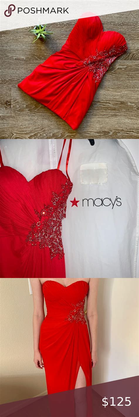 Macys Red Formal Lace Detailing Dress In 2020 Elegant Dresses Long