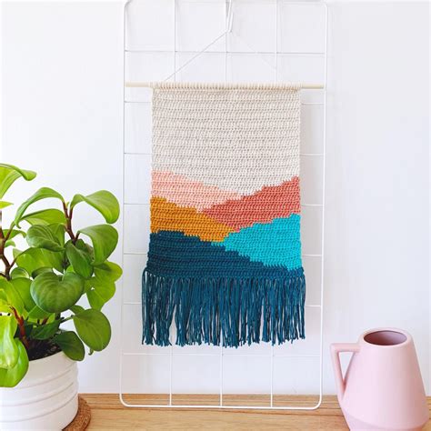 pdf crochet pattern hills wall hanging tapestry decor modern intarsia crochet wall art etsy