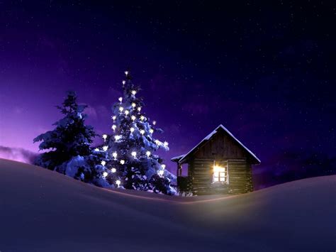 1280x960 Resolution Christmas Lighted Tree Outside Winter Cabin