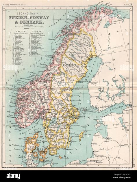 Sweden Norway And Denmark Scandinavia Bartholomew 1904 Antique Map