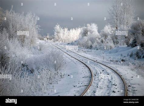 Winter Frosty Scenery Showing Railroad Track Stock Photo Alamy