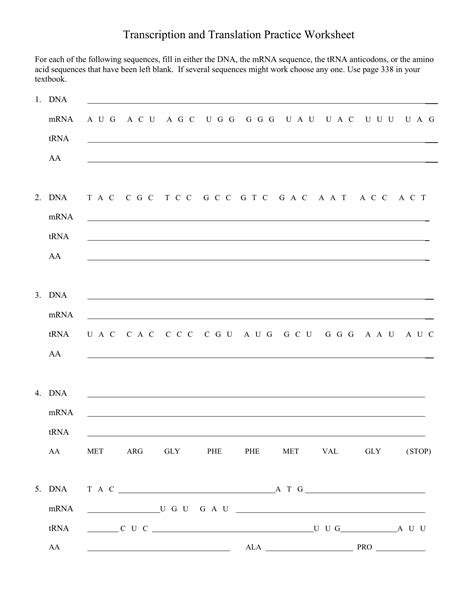 Translate the mrna codons to find the correct. Transcription and translation practice worksheet-1 (1)