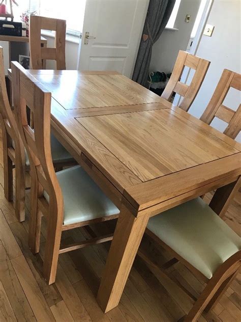 Solid Oak Extending Dining Table 6 10 Seater And 6 Chairs In