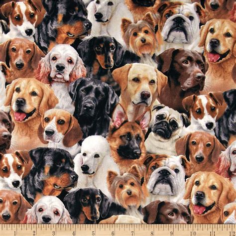 Dog Breeds Packed Dogs Black Discount Designer Fabric