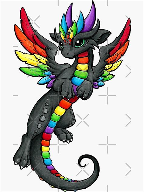 Black Rainbow Dragon Sticker By Rebecca Golins In 2020 Cute Dragon