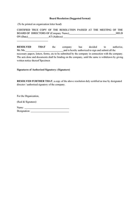 Corporate Resolution Form Word Template