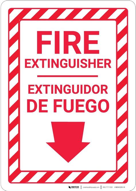 Fire Extinguisher Arrow Down Bilingual Spanish Wall Sign Creative