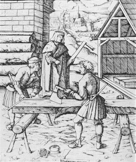 Emperor Maximilian Visiting Carpenters Woodcut From Der Weisskunig