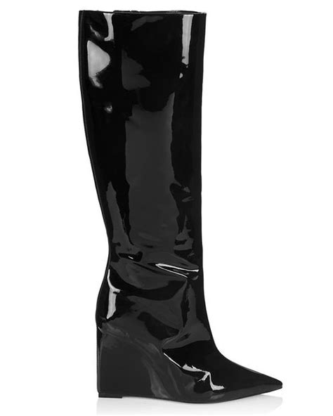 Schutz Asya Patent Leather Wedge Boots In Black Patent Black Lyst