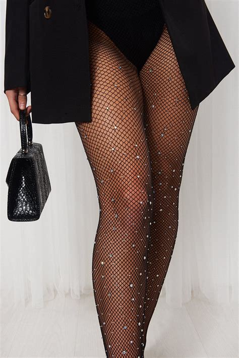 Black Fishnet Crystal Tights Fish Net Tights Outfit Fashion Tights Fashion Outfits