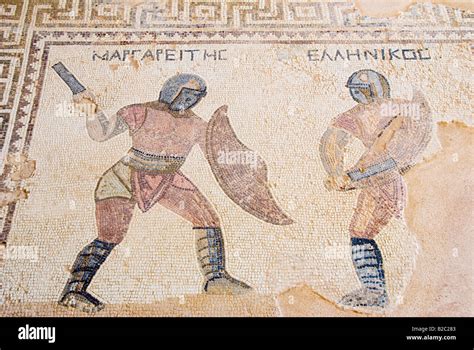 Gladiator Mosaic Roman Excavations Kourion Cyprus Stock Photo Alamy