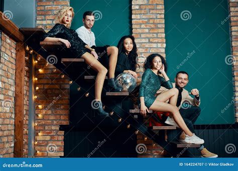 Diverse Group Of People Posing Sitting On Stairs Stock Image Image Of