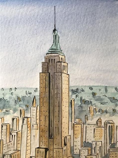 Empire State Building Nyc Watercolor Painting Urban Sketch Etsy